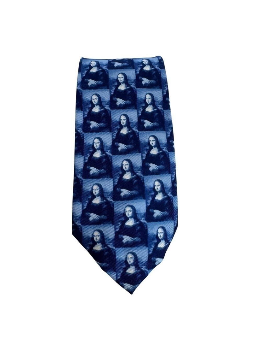 Mona Lisa Silk Neck Tie Blue Novelty Academia Office Business Teacher